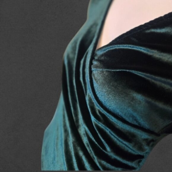 Emerald Green Length Bodycon Velvet Feel Dress sz L - Picture 1 of 8
